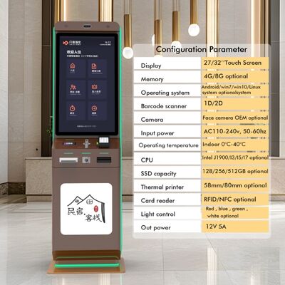 کیوسک سلف سرویس هتل با پرداخت کد QR و صفحه لمسی برای سرویس خودکار ایستاده روی زمین