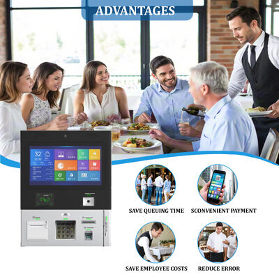کیوسک هتل نصب شده روی دیوار با صفحه لمسی 1920x1080 و چاپگر حرارتی برای چک کردن خود